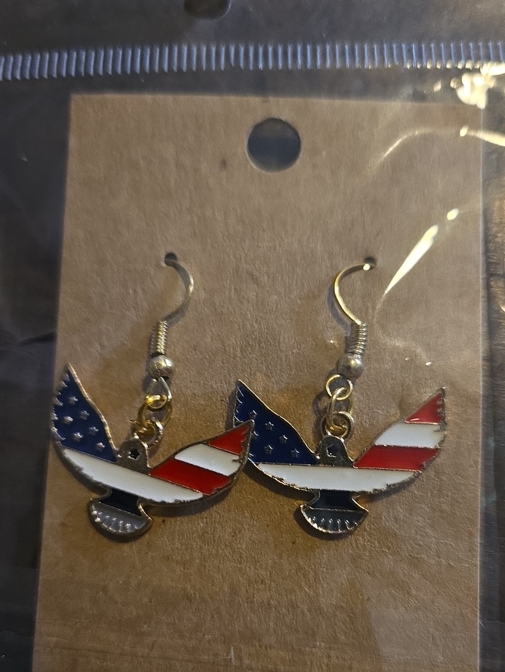 Patriotic American Flag Eagle Drop Earrings